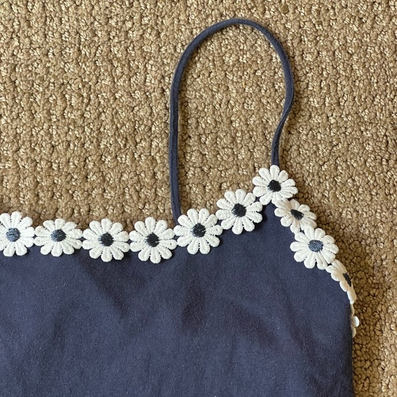 Rouje Paris Dark Blue Navy Cami Dress with Cream Floral Daisy Accents - Picture 3 of 5